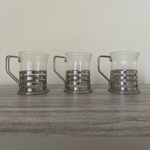 MCM Vintage Set of 3 Small Glasses with Handled Cup Holder Sleeve